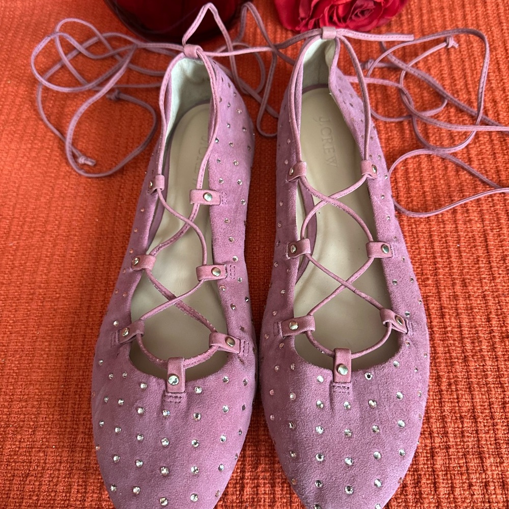 J. Crew Lavender Studded Lace-Up Flats